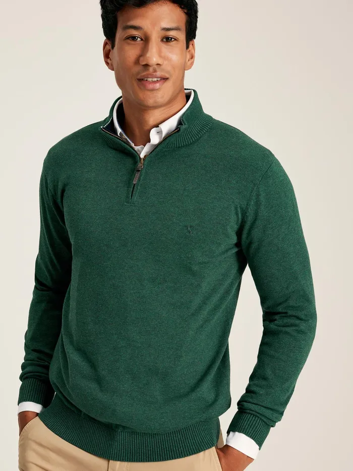 Joules Knitwear Green Knitted Quarter Zip Jumper 8211 Men