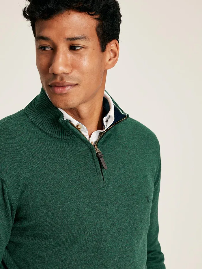 Joules Knitwear Green Knitted Quarter Zip Jumper 8211 Men
