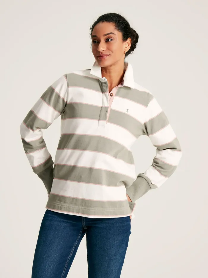 Joules Rugby Shirts GreenEcru Striped Heavyweight Cotton Rugby Shirt 8211 Women Joules Rugby Shirts GreenEcru Striped Heavyweight Cotton Rugby Shirt 8211 Women