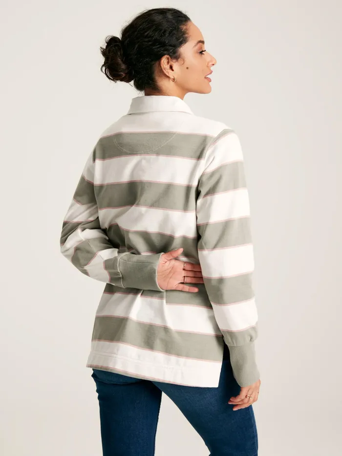 Joules Rugby Shirts GreenEcru Striped Heavyweight Cotton Rugby Shirt 8211 Women