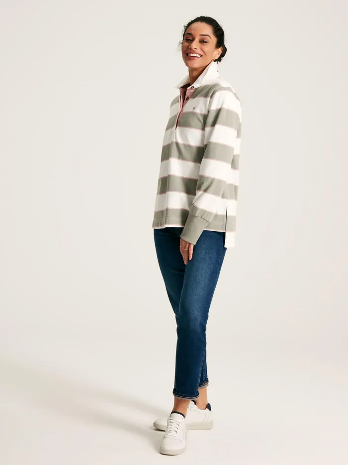 Joules Rugby Shirts GreenEcru Striped Heavyweight Cotton Rugby Shirt 8211 Women
