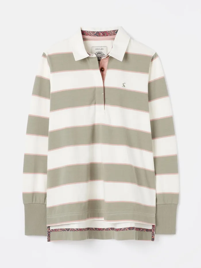 Joules Rugby Shirts GreenEcru Striped Heavyweight Cotton Rugby Shirt 8211 Women