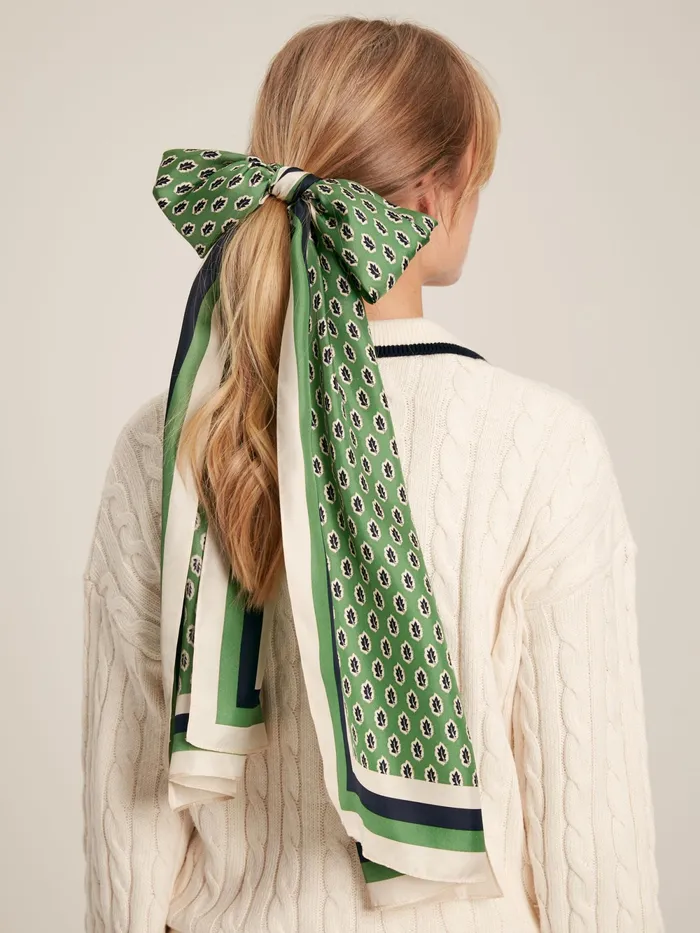 Joules Scarves Green Printed Long Silk Scarf 8211 Women