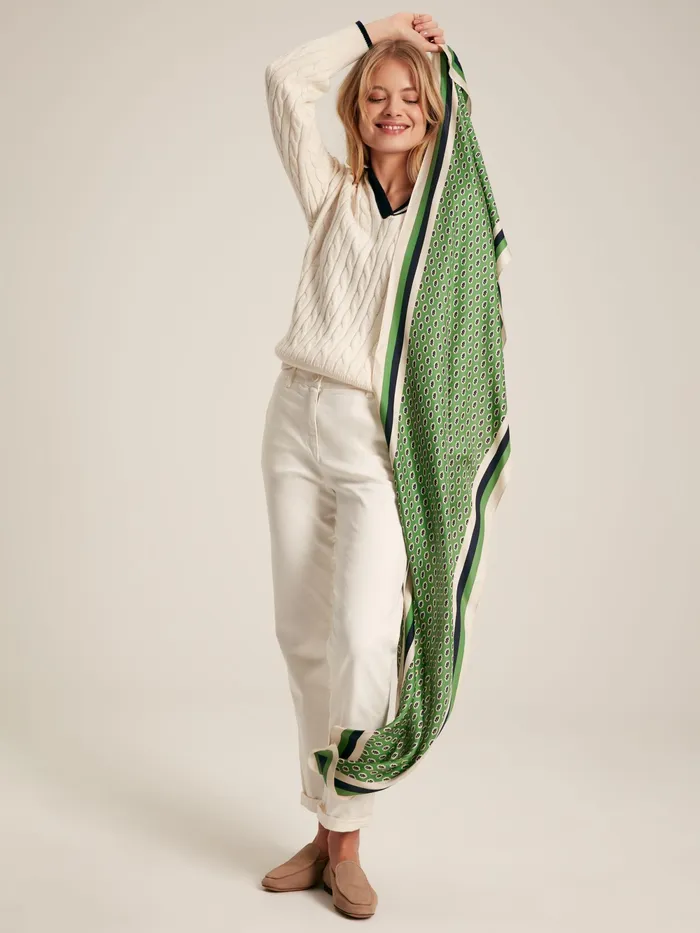 Joules Scarves Green Printed Long Silk Scarf 8211 Women