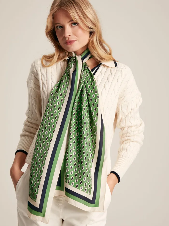 Joules Scarves Green Printed Long Silk Scarf 8211 Women