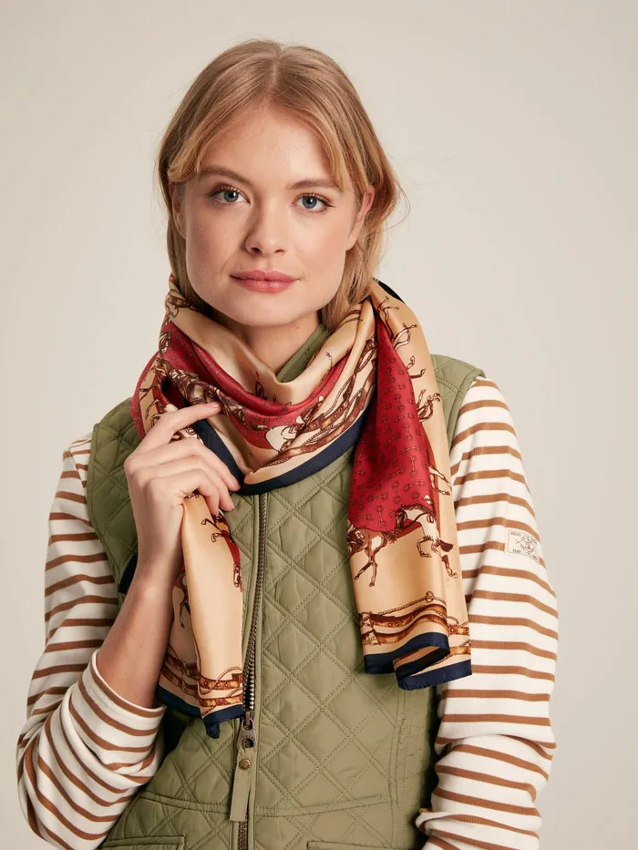 Joules Scarves Red Printed Long Silk Scarf 8211 Women