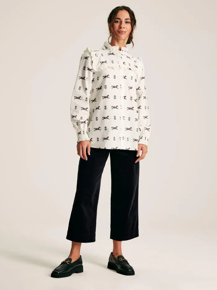 Joules Shirts and Blouses Cream Horse Printed Frill Blouse 8211 Women