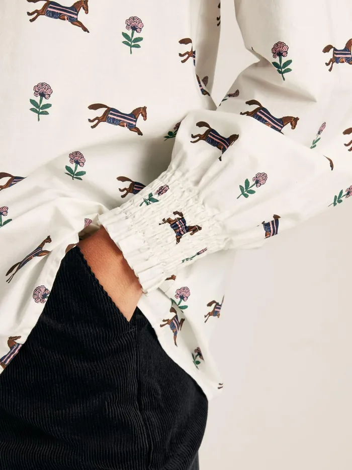 Joules Shirts and Blouses Cream Horse Printed Frill Blouse 8211 Women