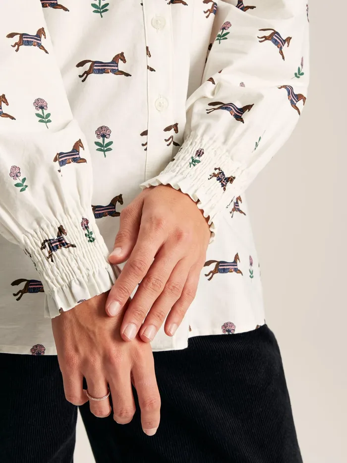 Joules Shirts and Blouses Cream Horse Printed Frill Blouse 8211 Women