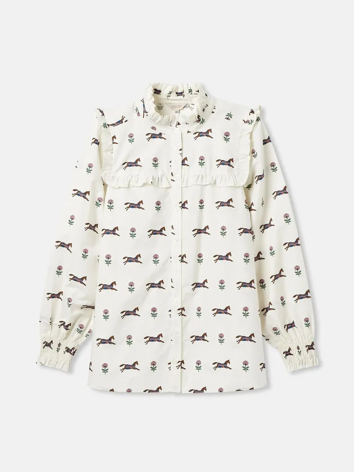Joules Shirts and Blouses Cream Horse Printed Frill Blouse 8211 Women
