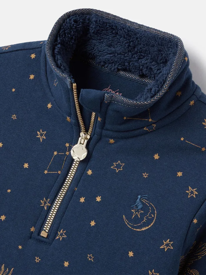 Joules Sweatshirts and Hoodies Navy Quarter Zip Printed Sweatshirt With Fleece Lining 8211 Girls