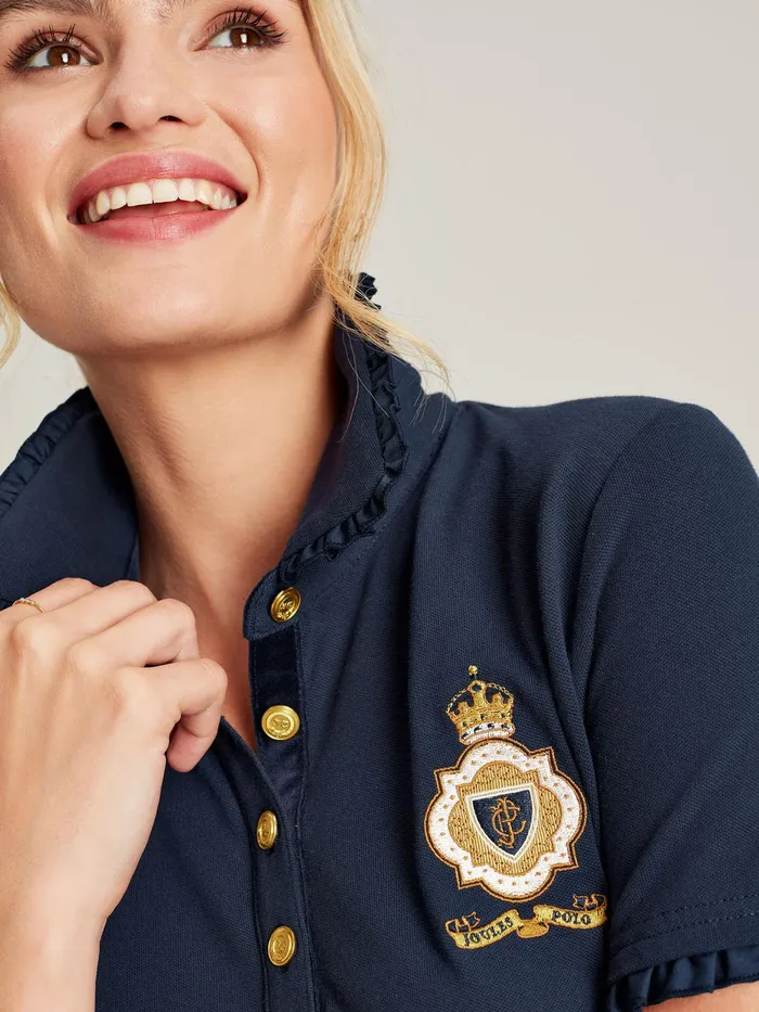 Joules Tops Blue Short Sleeve Frill Collared Polo Shirt 8211 Women