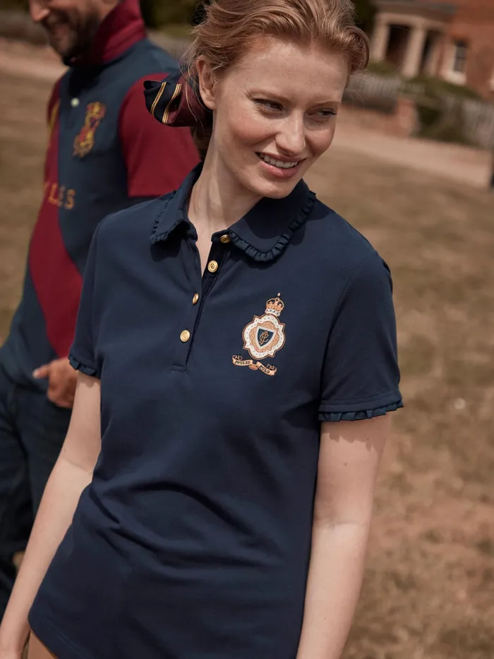 Joules Tops Blue Short Sleeve Frill Collared Polo Shirt 8211 Women