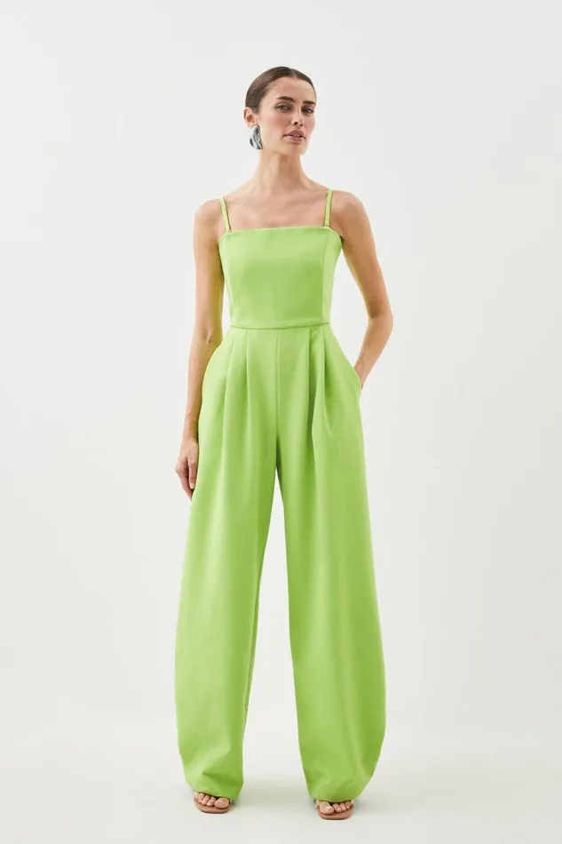 Jumpsuits Women Karen Millen Clean Tailored Bandeau Wide Leg Jumpsuit Lime