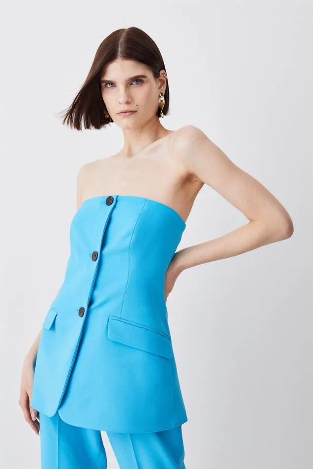 Jumpsuits Women Karen Millen Compact Stretch Tailored Button Bodice Jumpsuit Aqua