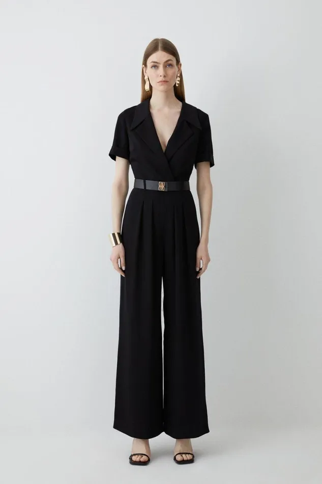 Jumpsuits Women Karen Millen Soft Tailored Belted Pleat Wide Leg Jumpsuit Black Jumpsuits Women Karen Millen Soft Tailored Belted Pleat Wide Leg Jumpsuit Black