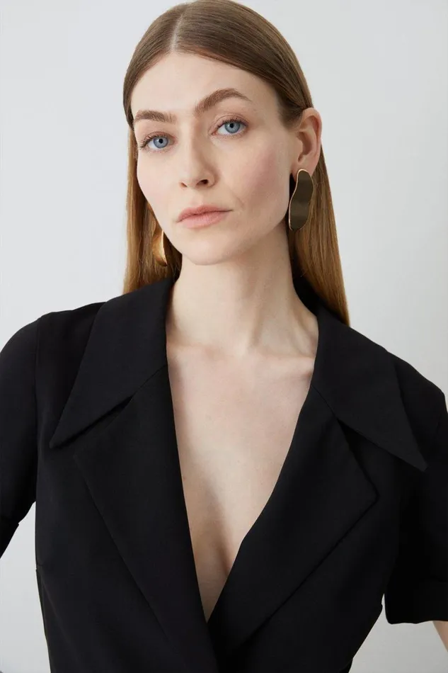 Jumpsuits Women Karen Millen Soft Tailored Belted Pleat Wide Leg Jumpsuit Black