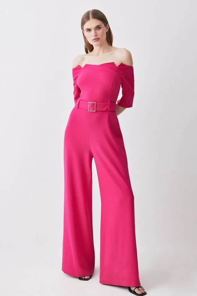 Jumpsuits Women Karen Millen Structured Crepe Off Shoulder Wide Leg Jumpsuit Pink Jumpsuits Women Karen Millen Structured Crepe Off Shoulder Wide Leg Jumpsuit Pink