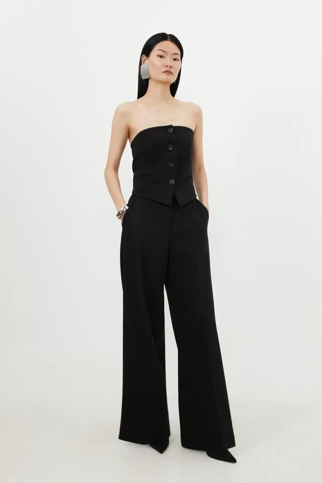 Jumpsuits Women Karen Millen Tailored Bandeau Button Detail Jumpsuit Black