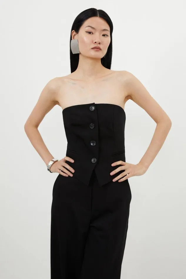 Jumpsuits Women Karen Millen Tailored Bandeau Button Detail Jumpsuit Black