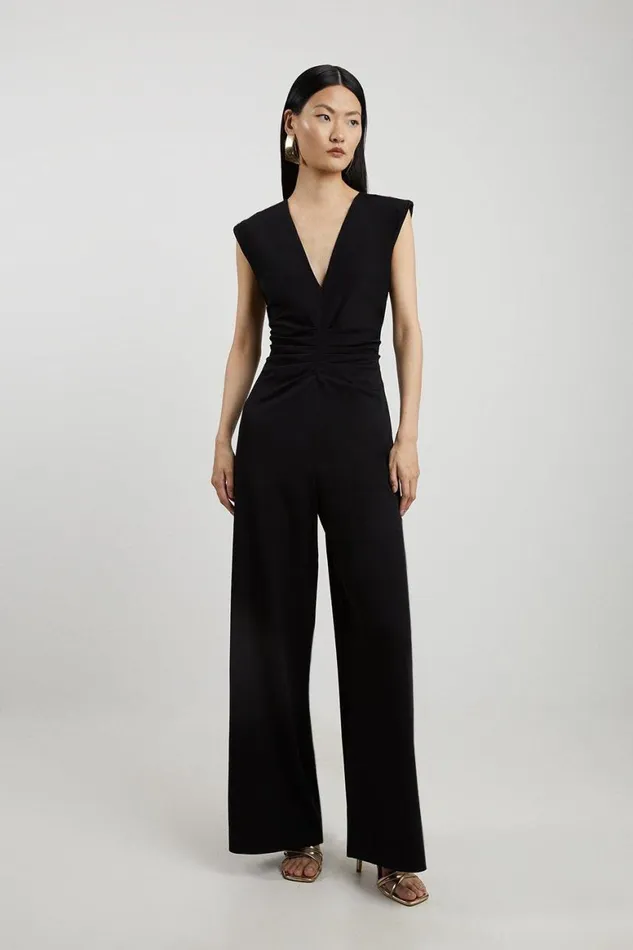 Jumpsuits Women Karen Millen Tailored Ruched Waist Detail Wide Leg Jumpsuit Black Jumpsuits Women Karen Millen Tailored Ruched Waist Detail Wide Leg Jumpsuit Black