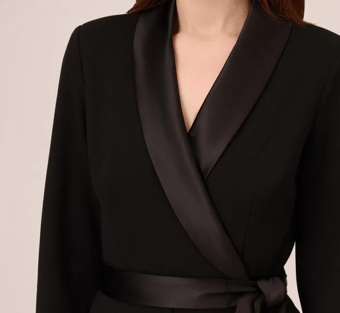 Jumpsuits Womens Adrianna Papell Long Sleeve Crepe Jumpsuit With Tuxedo Collar In Black