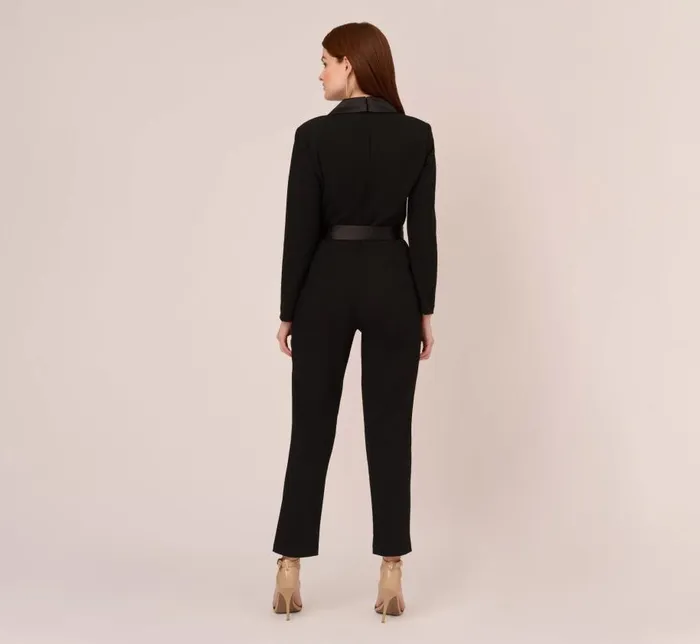 Jumpsuits Womens Adrianna Papell Long Sleeve Crepe Jumpsuit With Tuxedo Collar In Black