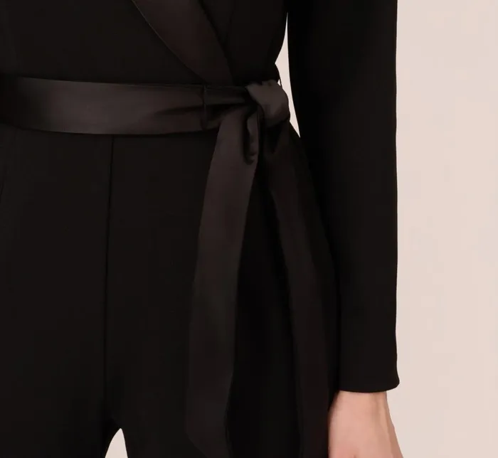 Jumpsuits Womens Adrianna Papell Long Sleeve Crepe Jumpsuit With Tuxedo Collar In Black