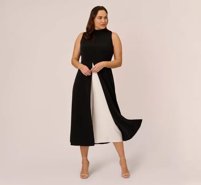 Jumpsuits Womens Adrianna Papell Plus Size Colorblock Matte Crepe Cropped Jumpsuit With Skirt Overlay In Black Ivory Jumpsuits Womens Adrianna Papell Plus Size Colorblock Matte Crepe Cropped Jumpsuit With Skirt Overlay In Black Ivory