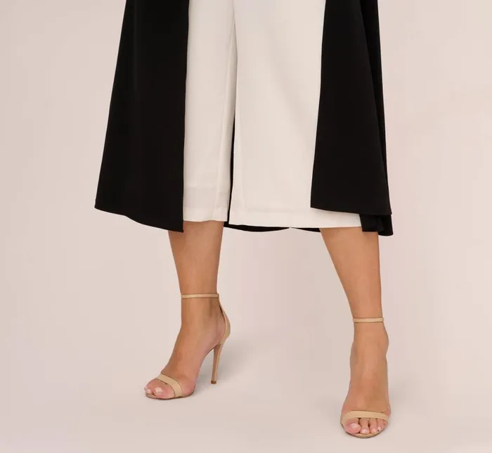 Jumpsuits Womens Adrianna Papell Plus Size Colorblock Matte Crepe Cropped Jumpsuit With Skirt Overlay In Black Ivory