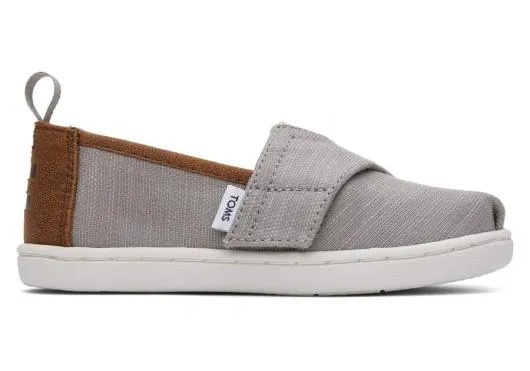 Kids KidsTiny Alpargata Grey Recycled Cotton Toddler Shoe Drizzle Greydark Brown Trim TOMS Alpargatas