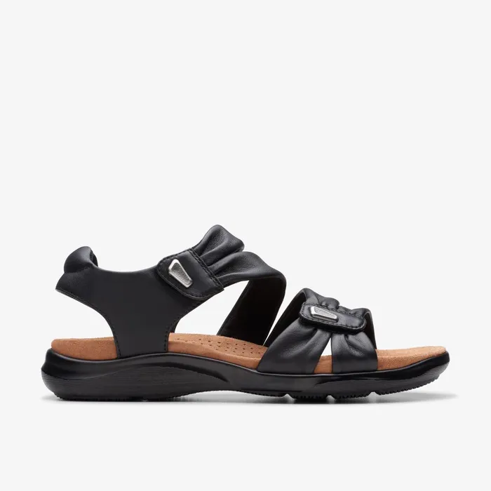 Kitly Ave Black Leather Women Clarks Sandals and Flip Flops