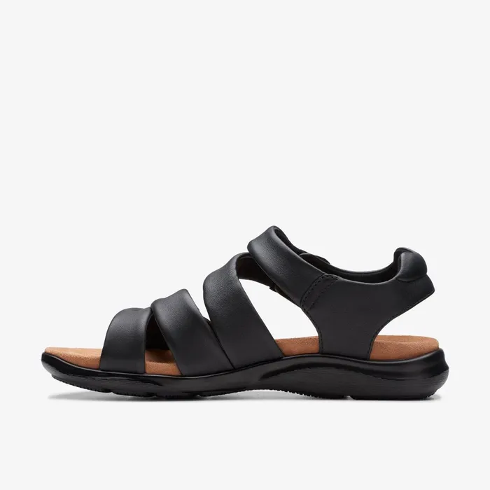 Kitly Ave Black Leather Women Clarks Sandals and Flip Flops