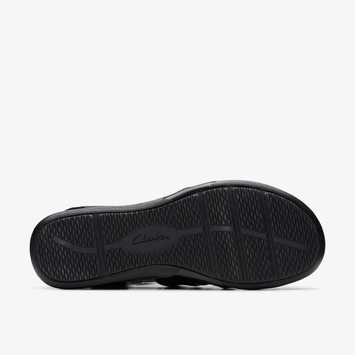 Kitly Ave Black Leather Women Clarks Sandals and Flip Flops