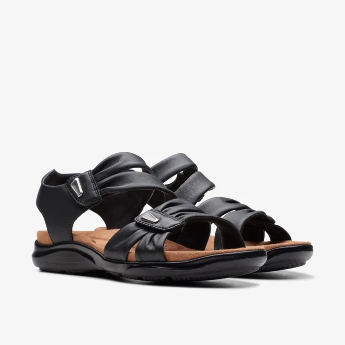 Kitly Ave Black Leather Women Clarks Sandals and Flip Flops