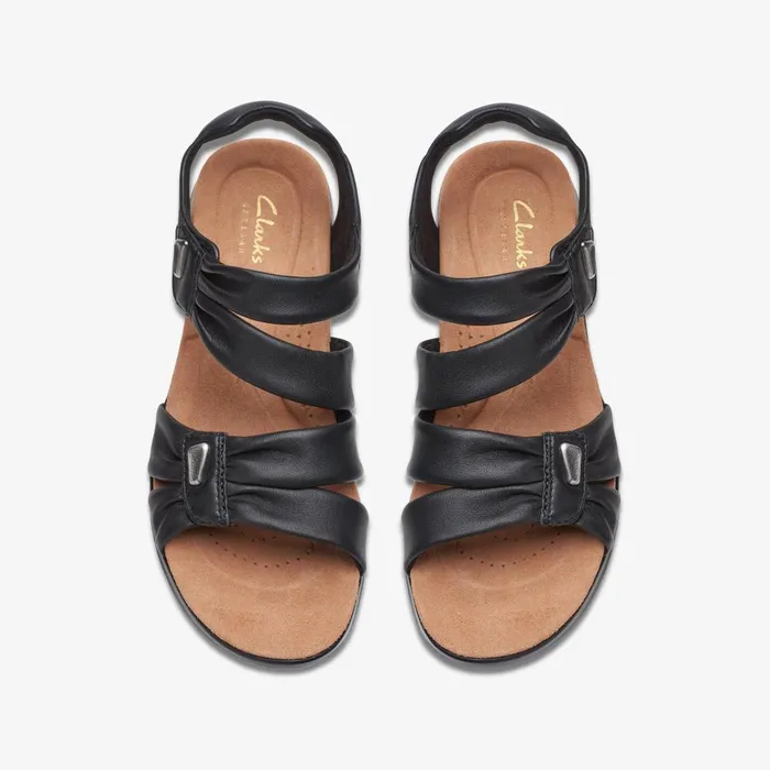 Kitly Ave Black Leather Women Clarks Sandals and Flip Flops
