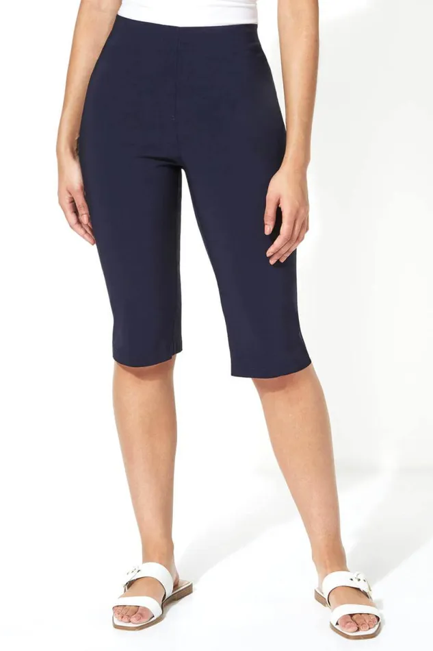 Knee Length Elastic Waist Stretch Shorts Women Roman Coords
