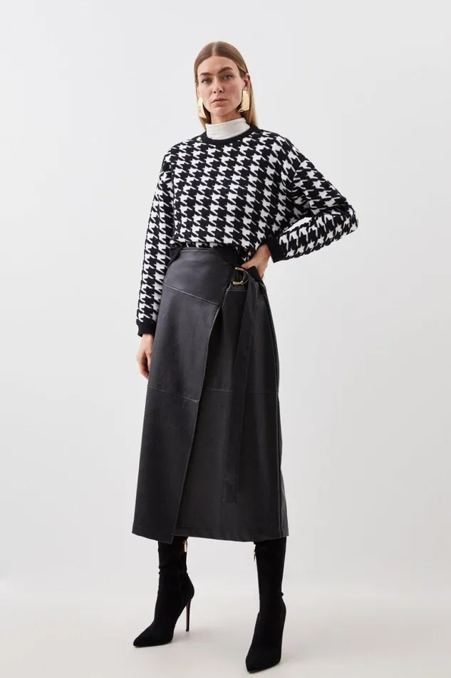 Knitwear Women Karen Millen Boucle Jacquard Dogtooth Knit Jumper Mono