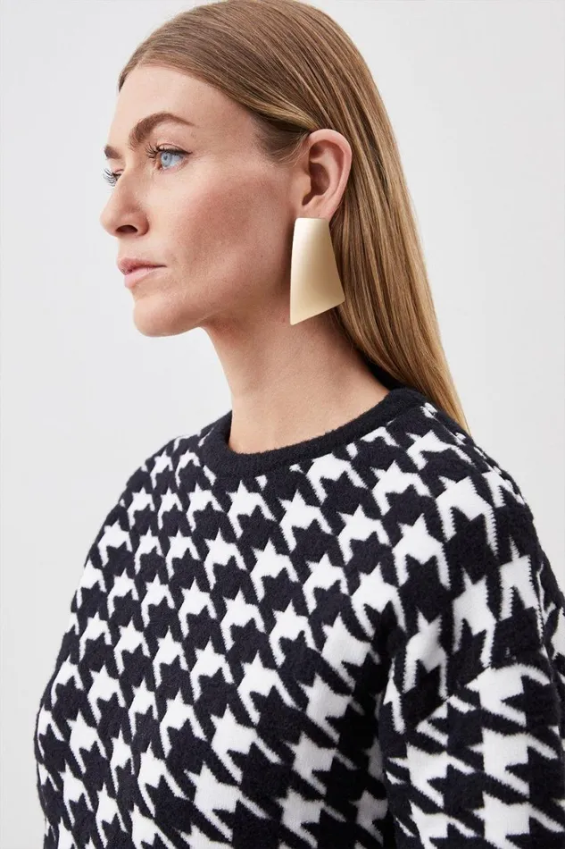 Knitwear Women Karen Millen Boucle Jacquard Dogtooth Knit Jumper Mono