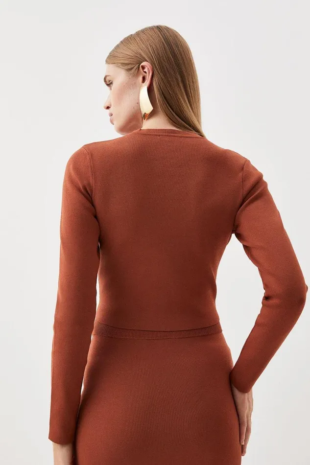 Knitwear Women Karen Millen Viscose Blend Body Contouring Knit Cardigan Toffee