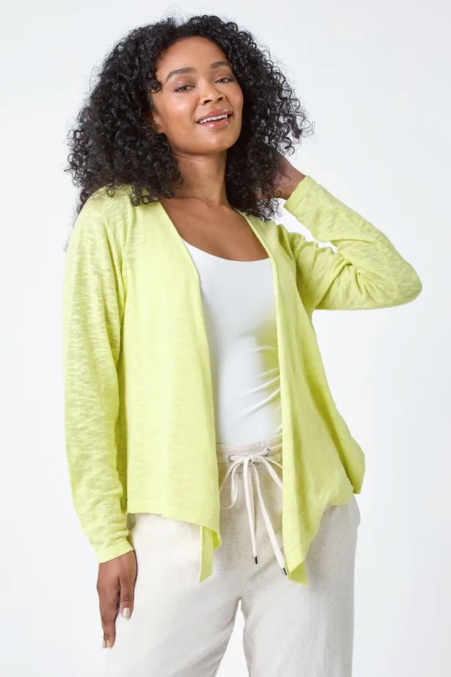 Lemon Petite Waterfall Front Cotton Knit Cardigan Women Roman Knitwear