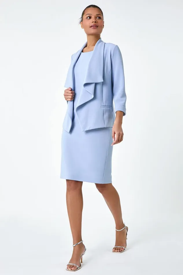 Light Blue Textured Stretch Bodycon Dress Women Roman Dresses