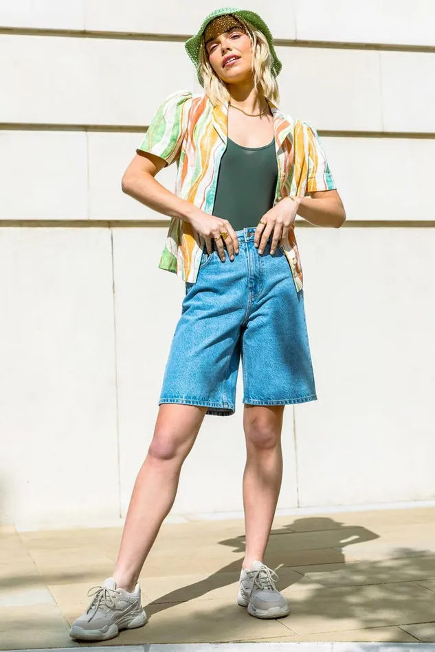 Light Denim Longline Denim Bermuda Shorts Women Roman Shorts