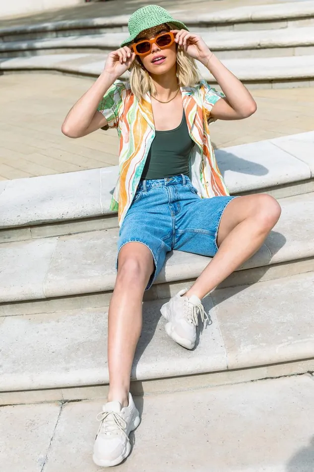 Light Denim Longline Denim Bermuda Shorts Women Roman Shorts