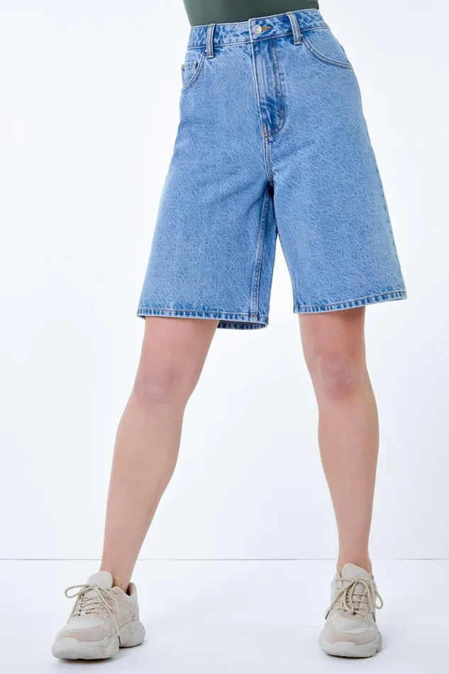 Light Denim Longline Denim Bermuda Shorts Women Roman Shorts
