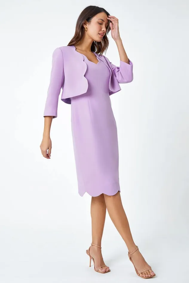 Lilac Cropped Scallop Edge Smart Jacket Women Roman Jackets