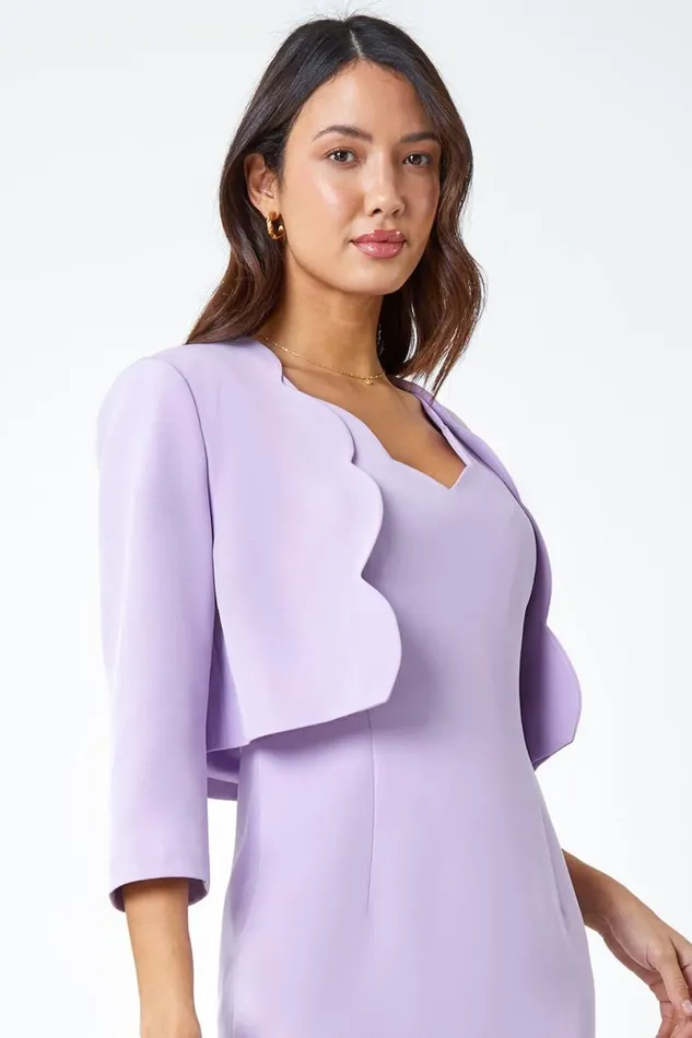 Lilac Cropped Scallop Edge Smart Jacket Women Roman Jackets