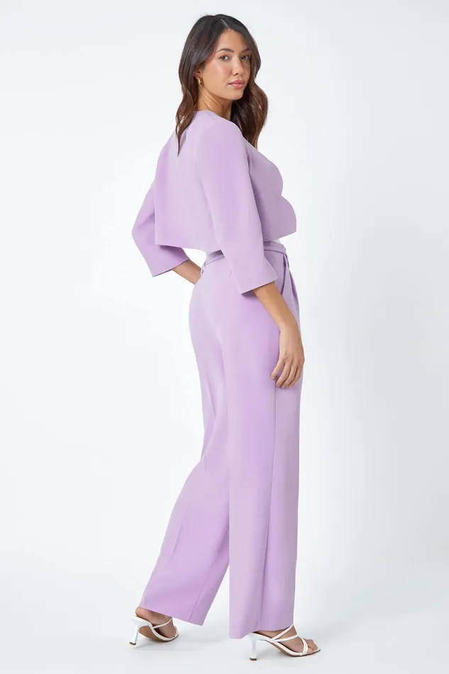 Lilac Cropped Scallop Edge Smart Jacket Women Roman Jackets