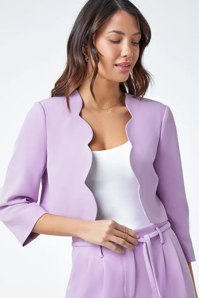 Lilac Cropped Scallop Edge Smart Jacket Women Roman Jackets