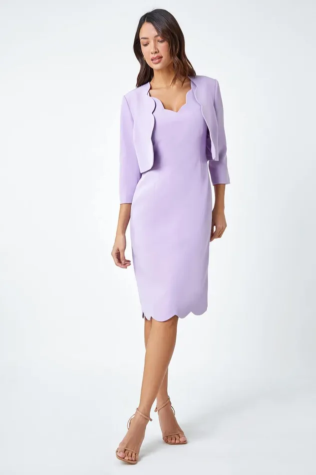 Lilac Cropped Scallop Edge Smart Jacket Women Roman Jackets